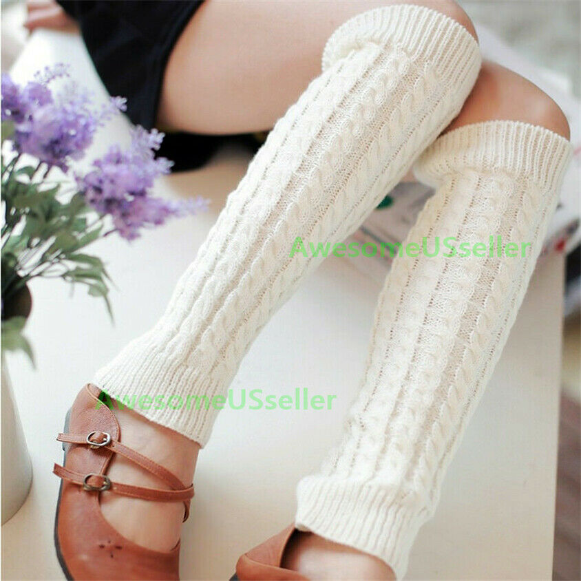 Women Leg Warmers Crochet Knit Ribbed Knee High Solid Winter Boot